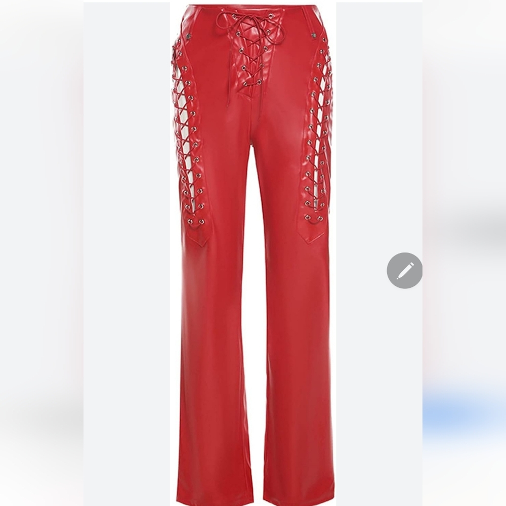 Red Lace-Up Pants